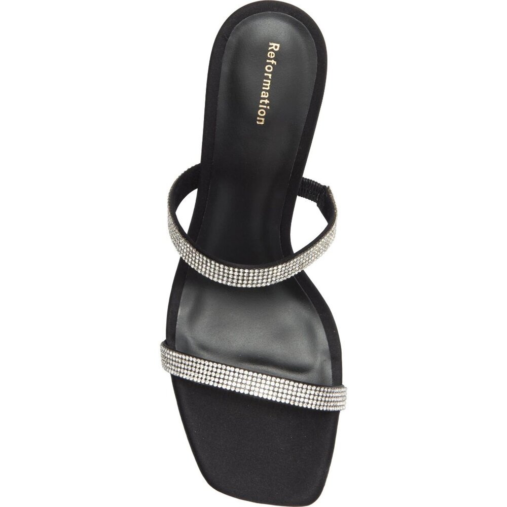 🆕 REFORMATION Maison Rhinestone Heeled Sandals Shoes Black 8.5 - Picture 5 of 13
